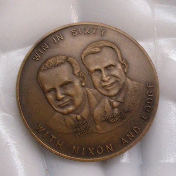 NIXON LODGE 1960 Presidential Election Gold Challenge Coin ~ GOP Republican Coin - Picture 4 of 14